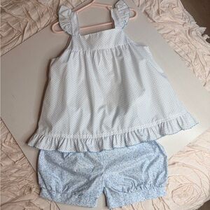 Shrimp & Grits White and Blue Ruffle Top and Shorts Set